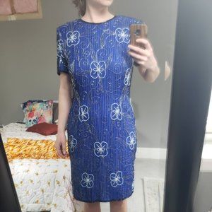 vintage blue beaded dress